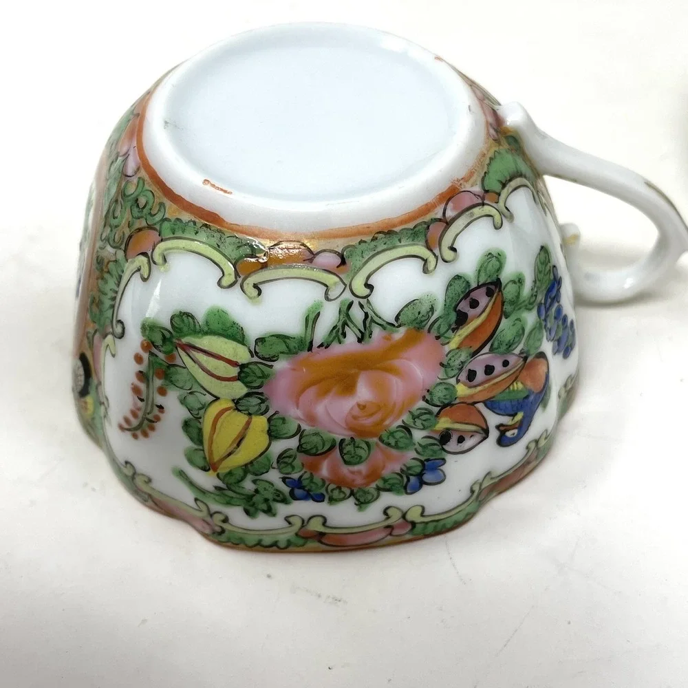 Antique Rose Medallion Chinese Porcelain Tea Cup & Saucer‎ Lot Of 3 Asian Art